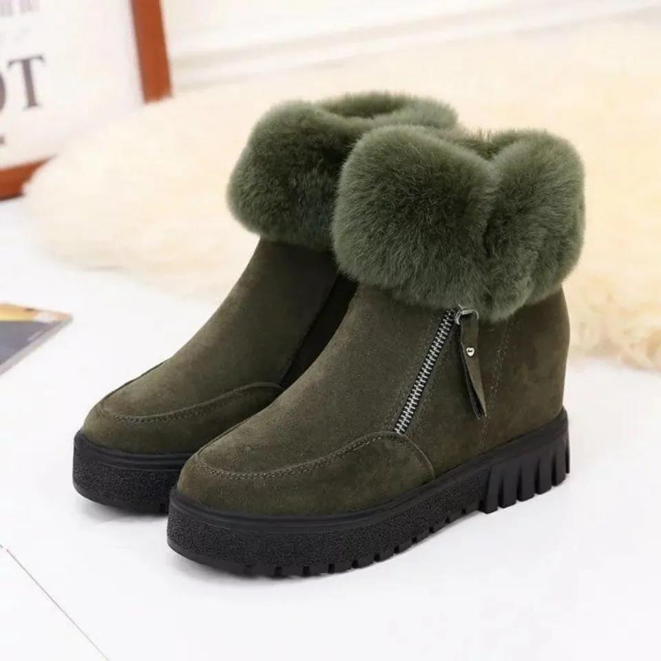 Real Rabbit Fur Plus Cashmere Shoes Increase In Thick Bottom Short Snow Boots Women's Plush Short Boots Winter Shoes Tide