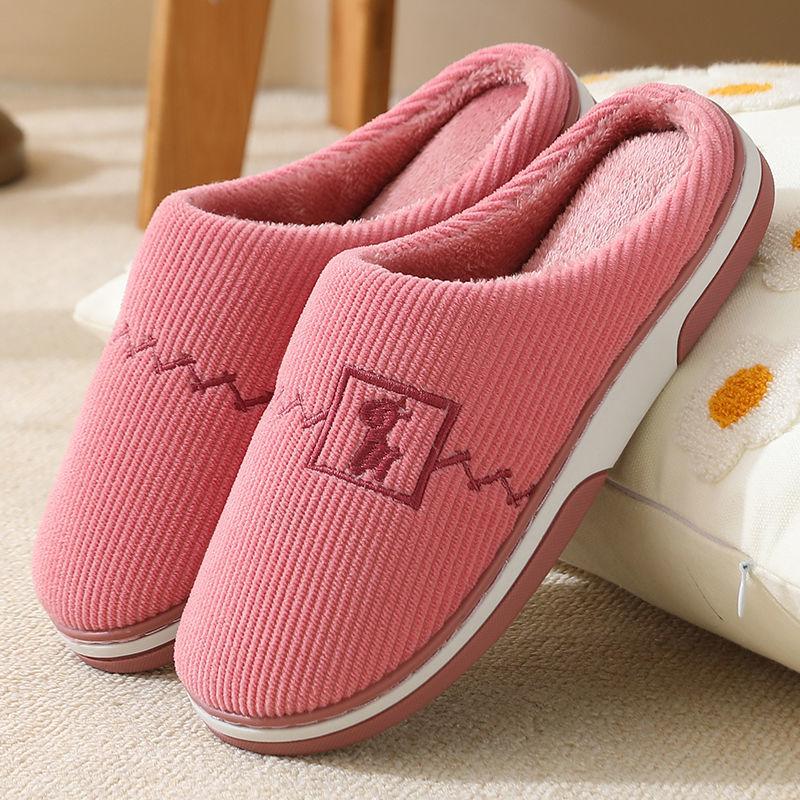 Winter Couples Warm Non-slip Cotton Slippers Large Size Thick-soled Cute Indoor Cotton Slippers