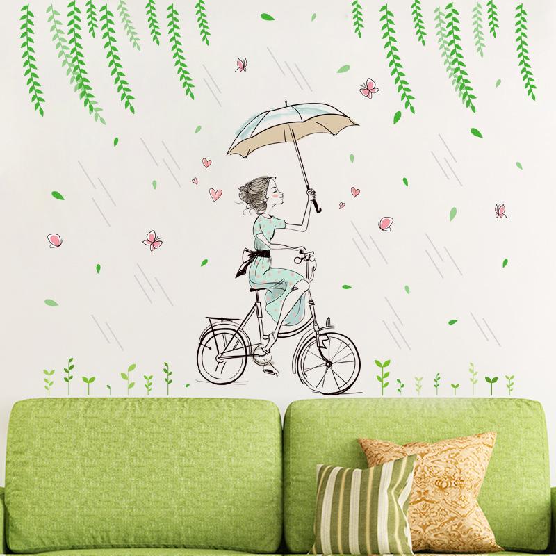 Rain girl cartoon wall sticker decoration removable stickers