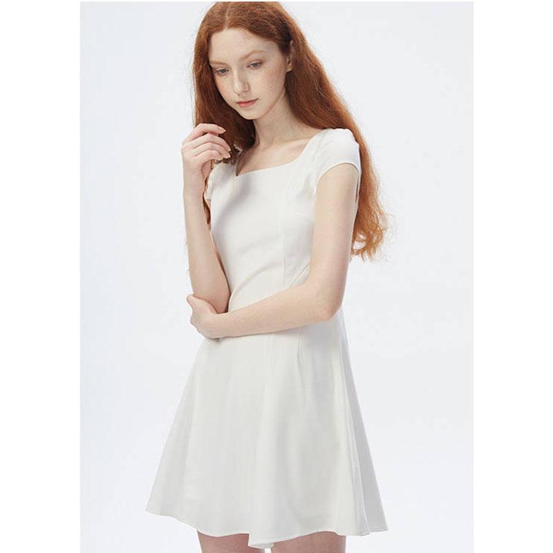 Summer Solid Color Slim Square Neck Zipper Waist Was Thin Girl Dress Short Umbrella Skirt