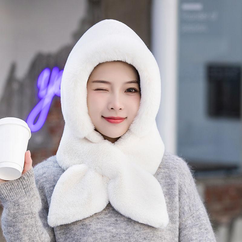 Hat Scarf Two Piece Set Women's Winter Thickened Baotou Ear Protection Cycling Hat Plush Integrated Thermal Hat