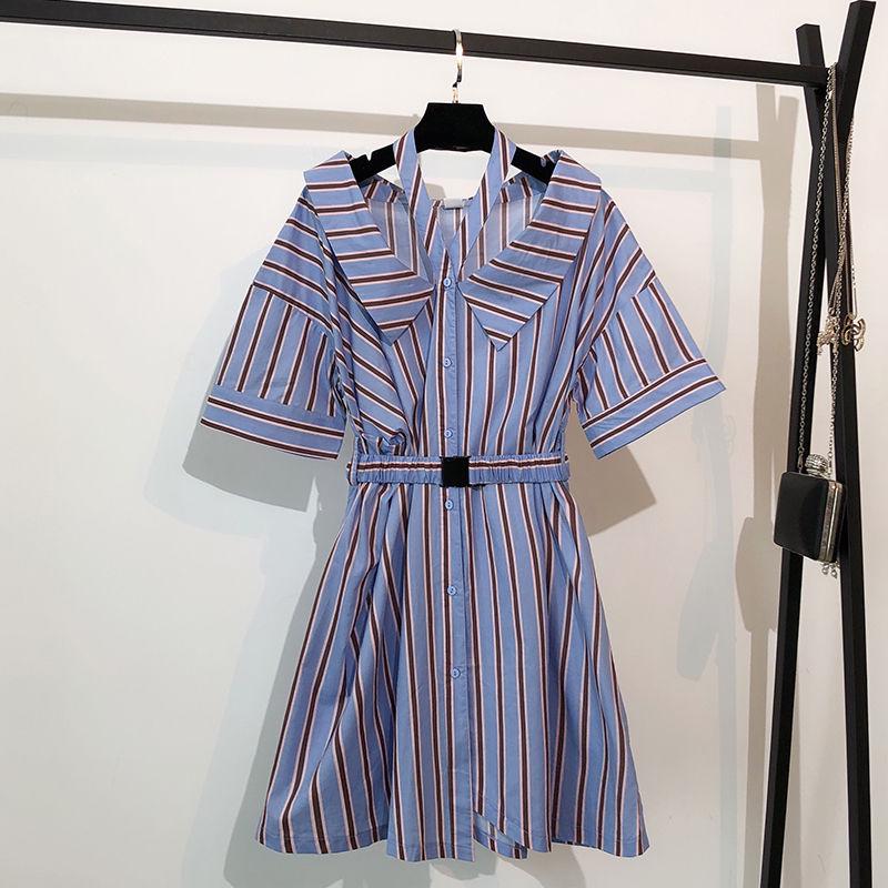 Women Halter Strap Dress Female Summer Skirt V-neck Striped Shirt Dress for Party Office