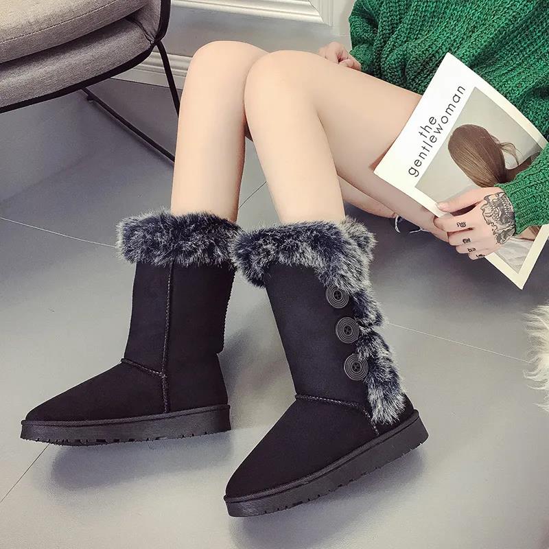 Fashion Short-Tube Snow Boots Women's Shoes Booties Rabbit Ears Rhinestone Non-Slip Wear-Resistant Plus Velvet Thickening Winter Warm