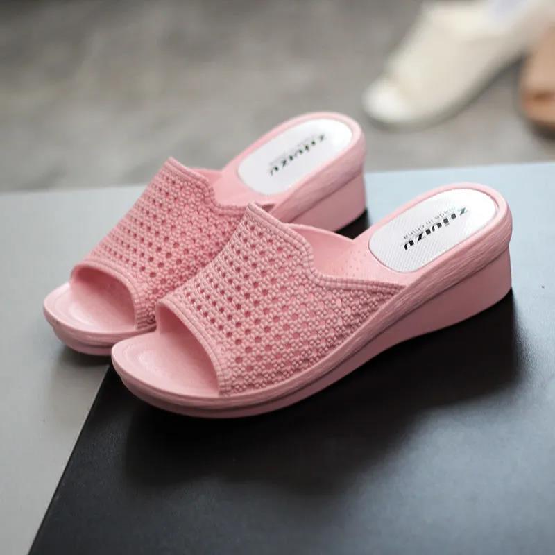 High-heeled Sandals and Slippers Ladies Wedge Heels Non-slip Go Out Wear Thick Bottom Comfortable Light and Comfortable Indoor Bathroom Bath