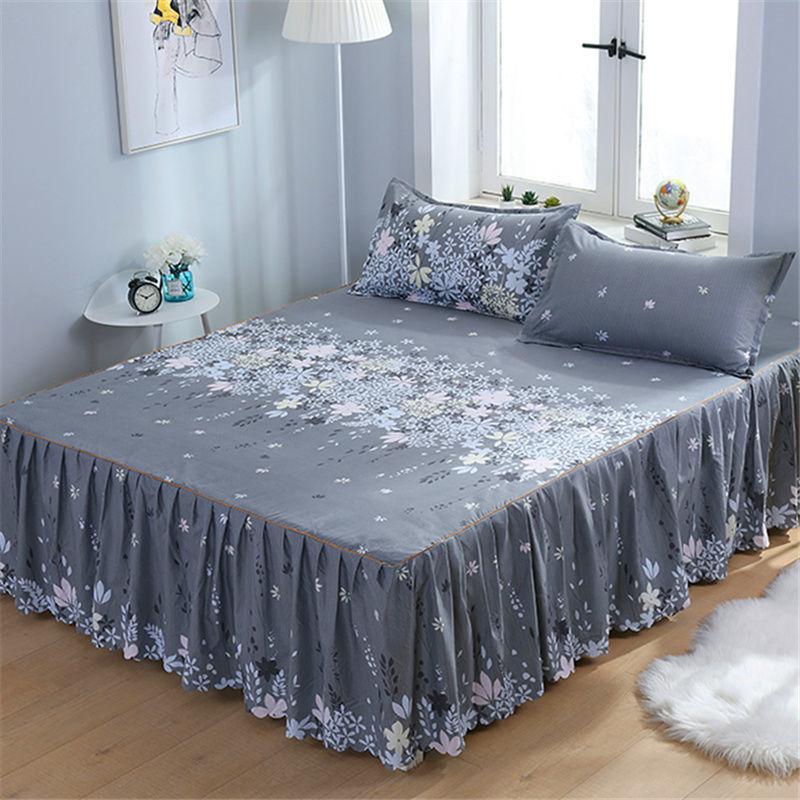 Bed Skirt and Pillowcase Three-piece Bedspread Mattress Protector Sheet Bed Cover Non-slip Bed Sheet