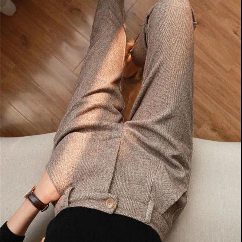 Autumn and Winter Herringbone Woolen Trousers High Waist Was Thin Harlan Feet Carrot Pants Casual Suit Pants