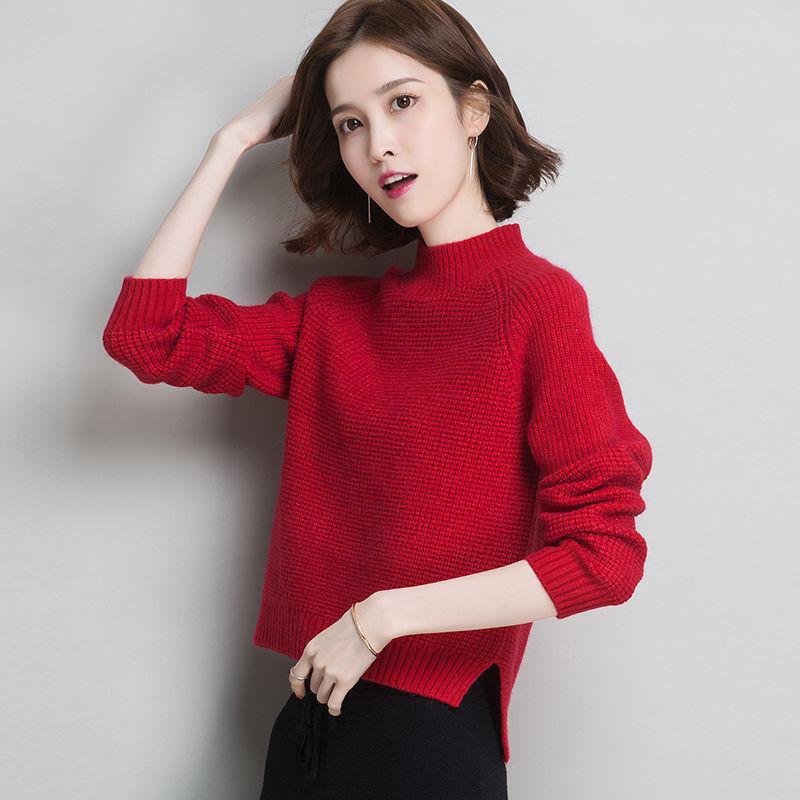 Autumn and Winter Half High Neck Bottoming Shirt Thick Solid Color Casual Tops Fashion Knitted Women Sweater