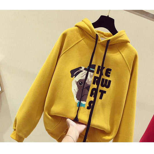 Large size long sleeve warm hooded Tops autumn and winter sweater pure cotton women's jersey wild