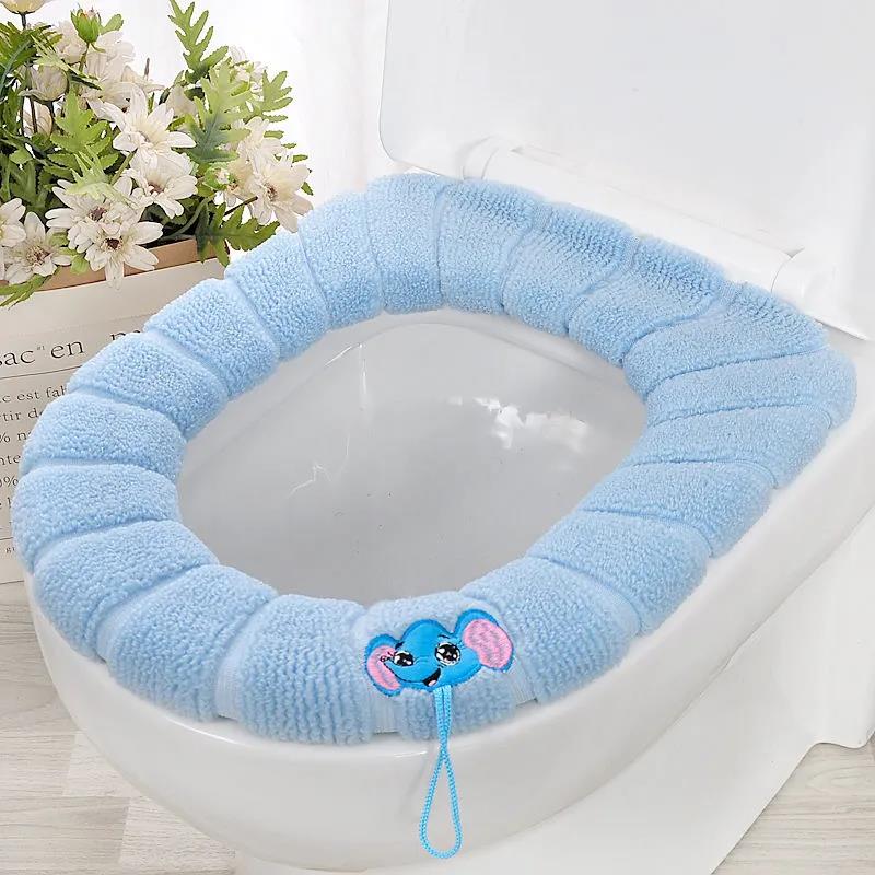 Winter Warm Toilet Seat Cover Closestool Mat 4Pcs Washable Bathroom Accessories Knitting Pure Color Soft O-shape Pad Bidet Cover