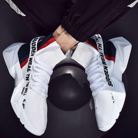 Plus Size36-46 Men High-top Sneakers Running Basketball Sock Shoes Breathable Lightweight Non-slip Sock Shoes Wear-resistant Deodorant Sports Shoes