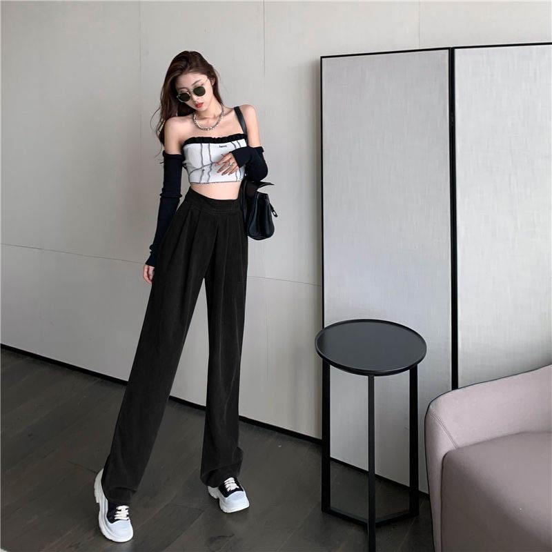 Wickn Velvet Pants Children Autumn and Winter Plus Velvet Small Monk Stickers High Waist Wide Leg Pants Loose Straight Tow Mop Pants