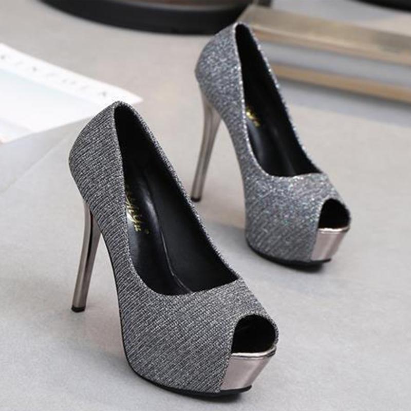 Super High Heels 12cm Stiletto Professional Work Shoes Black Girl All-match Fish Mouth Single Shoes