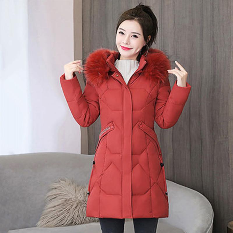 Women's Mid-length Down Jacket Winter Korean Loose Cotton Clothes Casual Hooded Padded Jacket Quilted Jacket