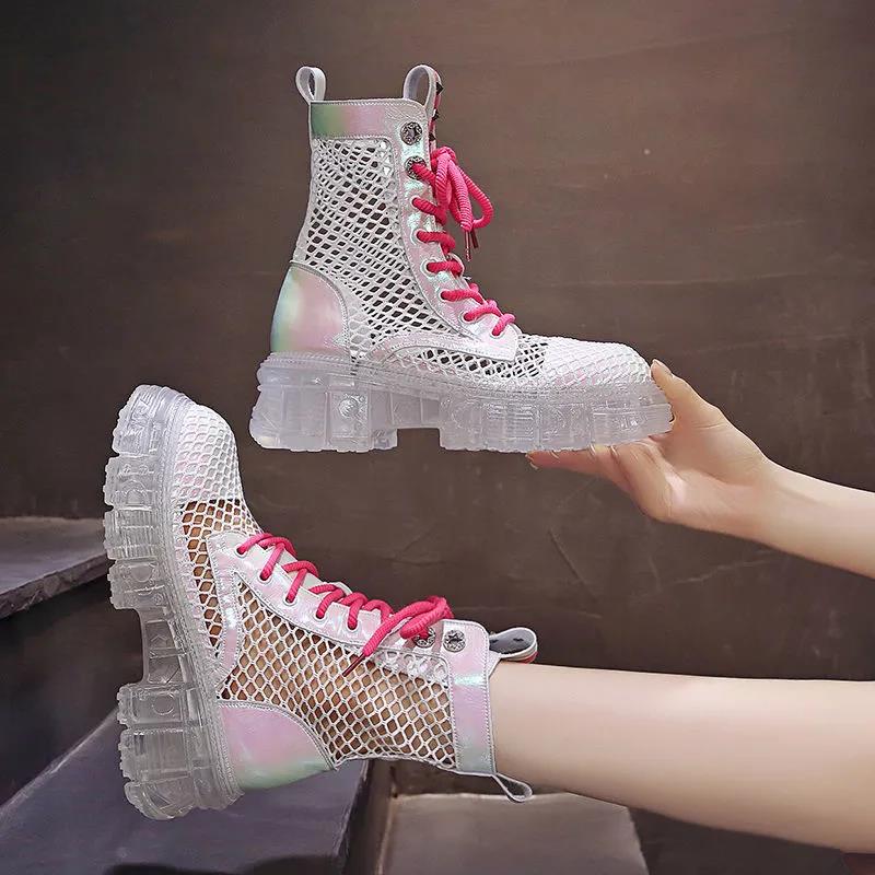 Summer Thin Martin Boots Hollow Breathable Jelly Platform Boots Heighten Boots