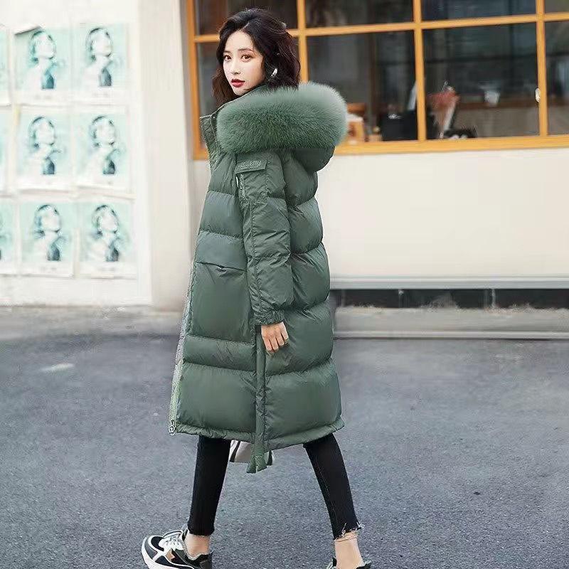 Fashion Trend Long Hooded Fur Collar Women's Down Jacket Autumn and Winter Plus Down Thickening Warm White Duck Down Jacket