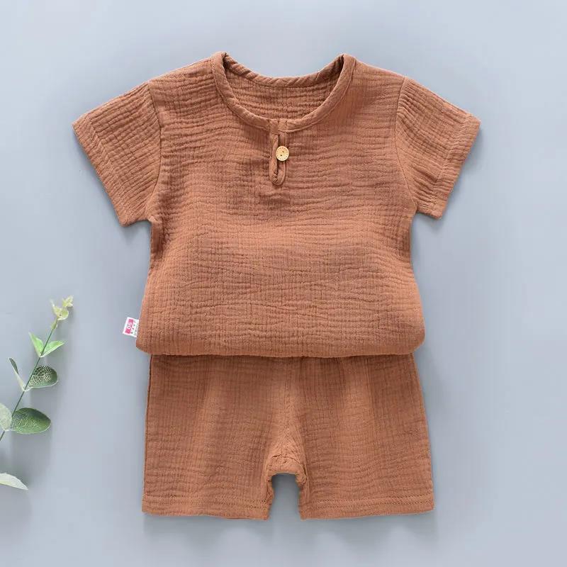 Baby Suit Leisure Sports Girls Boys T-shirt + Shorts Suit Pajamas Children's Clothing Two Piece Set Pleated Thin Summer Suit