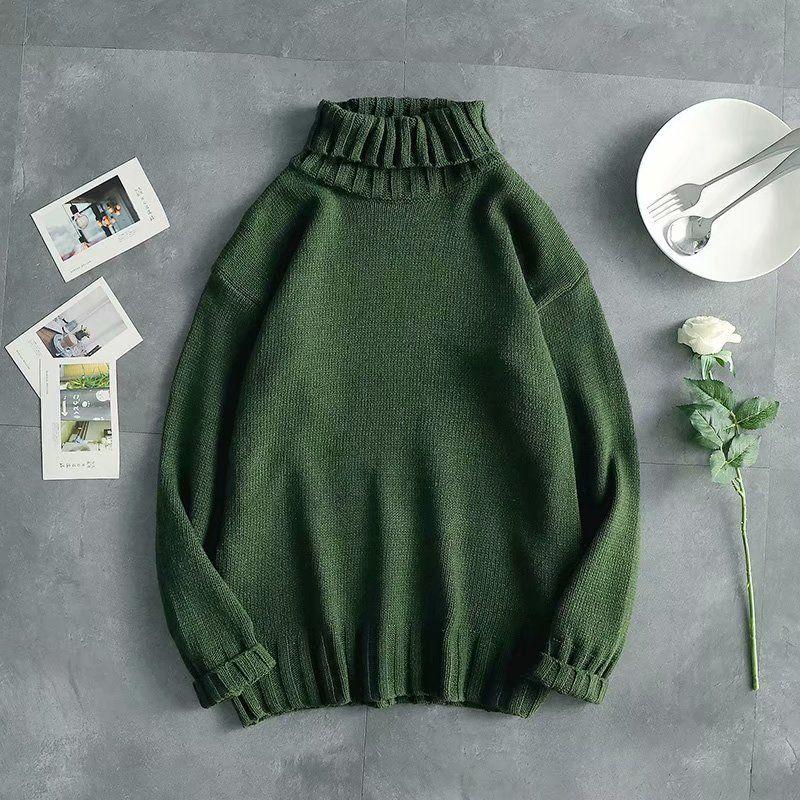 Autumn and Winter Men's High-neck Casual Knit Sweater Trend Couple Solid Color Sweater Long-sleeved Bottoming Shirt