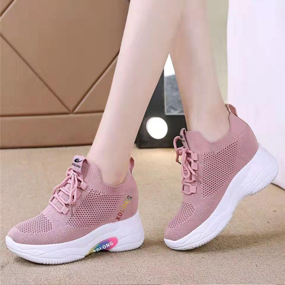 Women's 7cm Increases High Sports Shoes Thick Bottom Soft Bottoming Shoes Ladies Casual Old Shoes Elegant Net Shoes