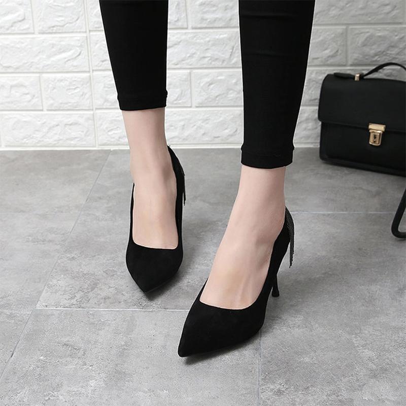 Pointed High Heels Female Spring and Summer Stiletto French Girl Sexy Black High Heels with Fringed Fringe