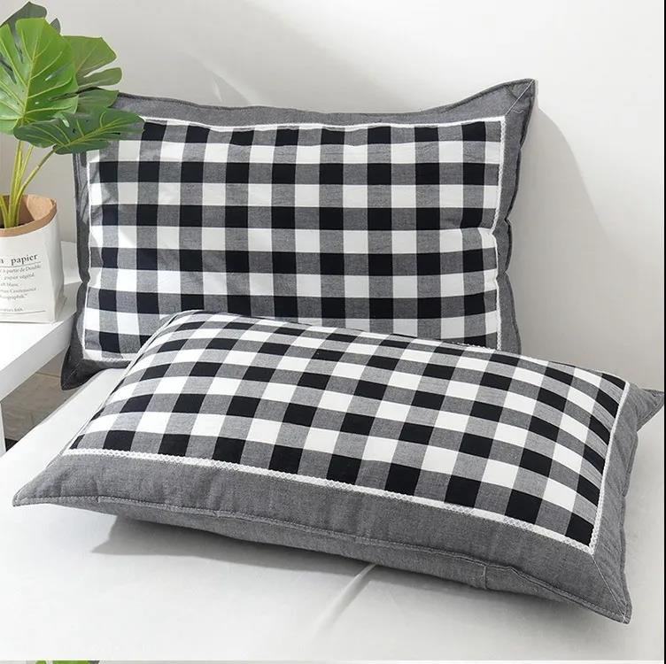 Pillowcase Pure Cotton Thickened Single Double Pillow Case 48x74cm Check Lace Pillow Cover