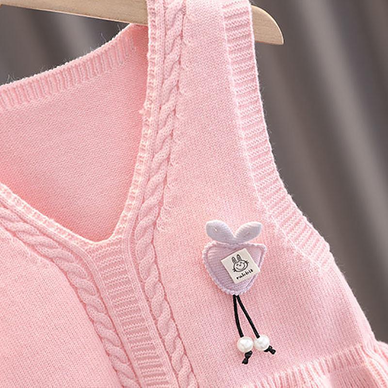 Female Baby Suit 0-4 Years Old Girl Korean Version of The Sweater Vest Three-piece Cute Spring and Autumn Long-sleeved Sets