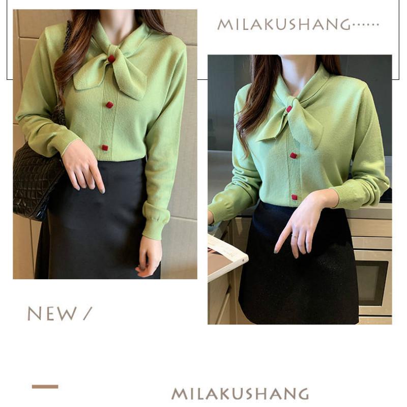 Women's Thick Slim Bottoming Shirt Autumn Winter Was Thin Knitted Bow Elegant Sweater