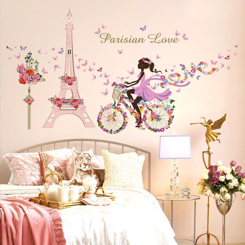 Flower Fairy Bicycle Tower Girl Bedroom Living Room Cafe Decoration Wall Sticker