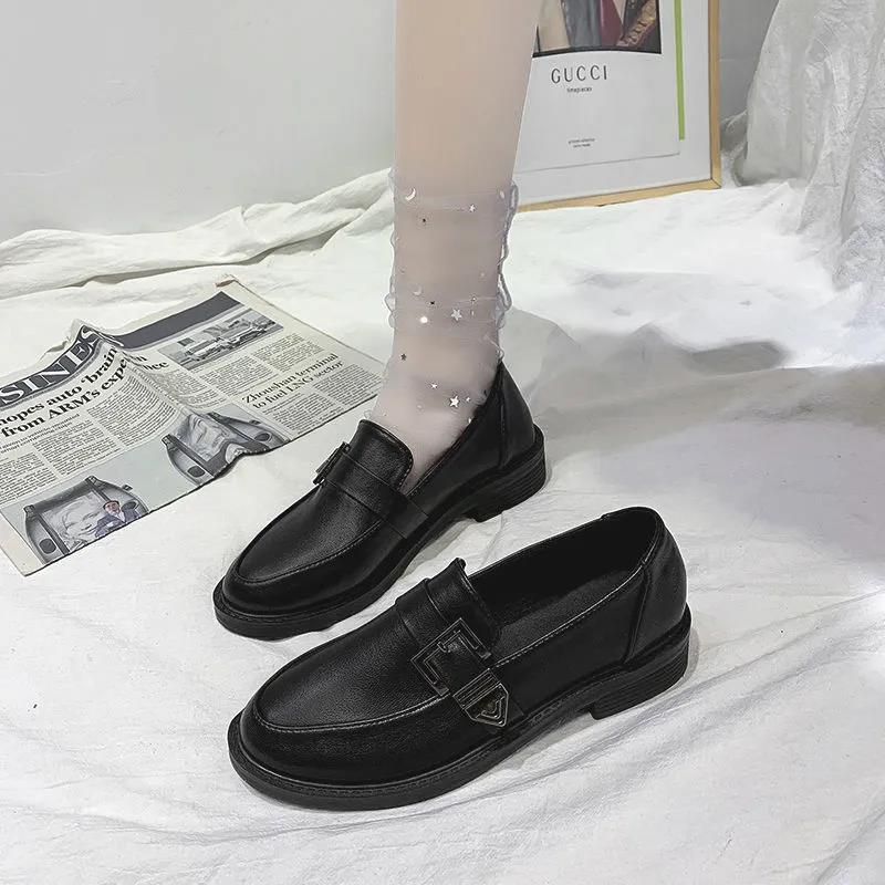 Black Small Leather Shoes Women Spring and Autumn Korean Wild Loafers Lazy Shoes Single Shoes Casual Shoes