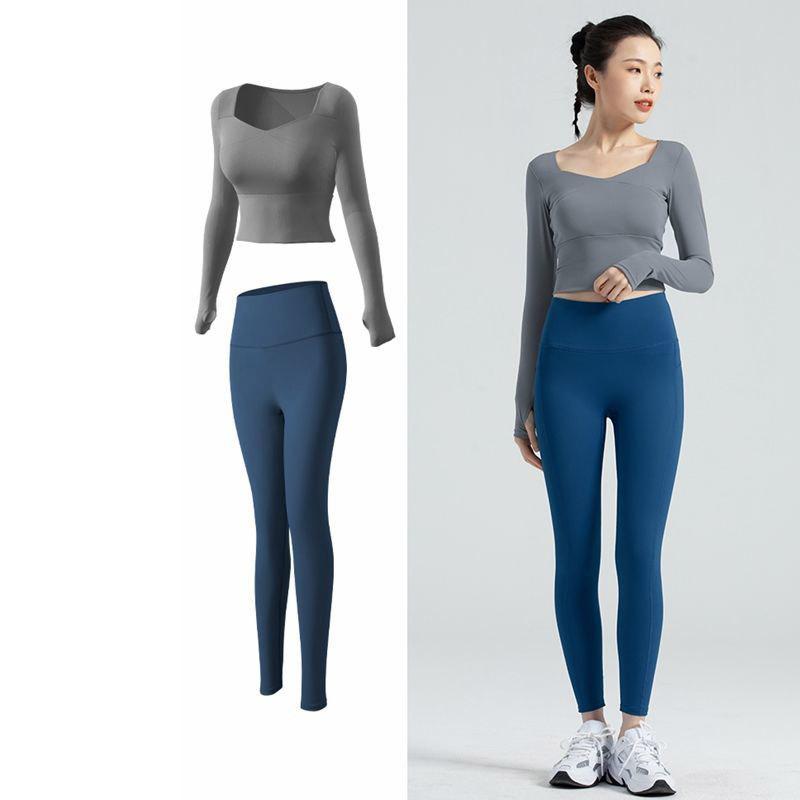 Seamless Women Yoga Set Workout Sportswear Gym Clothing Fitness Long Sleeve Crop Top High Waist Leggings Sports Suits