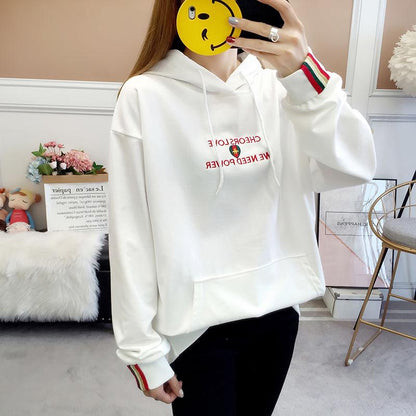 Spring and Autumn Sweater Cotton Women's Sweatshirt Wild Large Size Long Sleeve Warm Hooded Tops