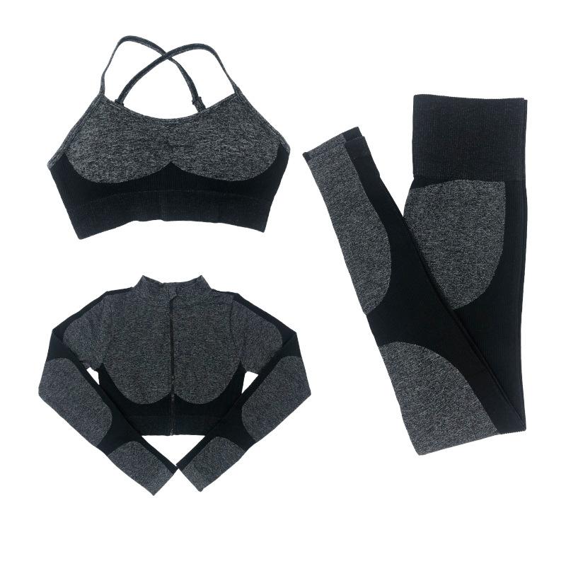 3PCS Women's Long Sleeve Yoga Clothing Set Seamless Knit Butt Lifting Pants Gym Fitness Bodybuilding Set Tracksuit Active Wear Sports Elastic Outwear