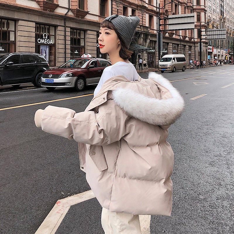 Parka Short Winter Jacket Women Hooded Winter Coat Women Loose Parka Fur Collar Cotton Padded Jacket