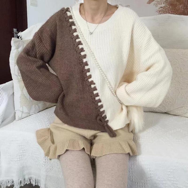 Autumn Winter  Women Fashion Sweater Casual Knitting Sweater  Round Neck Pullovers Loose Casual Long Sleeve Sweater