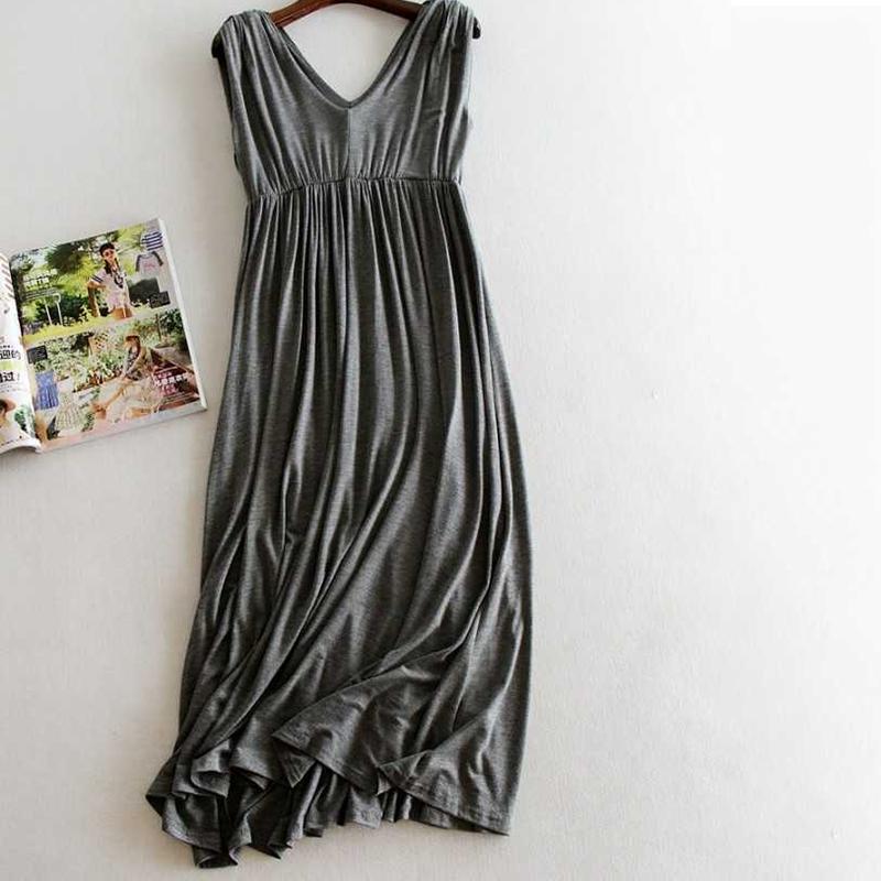 V-neck Sleeveless Long Maxi Dress Large Size Big Swing Cotton Evening Party Dress Elastic