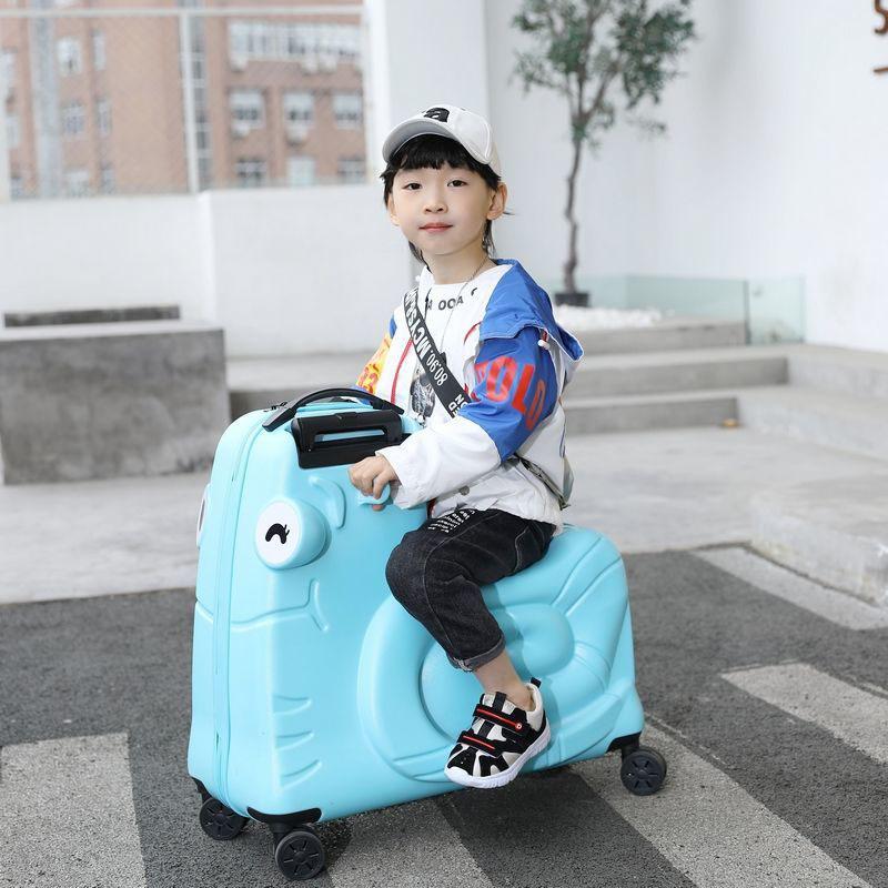 1-6 Years Children's Seated Wheeled Suitcase 20 Inch Sliding and Rolling Suitcase Boy Girl Sliding and Rolling Travel Code Luggage Trunk