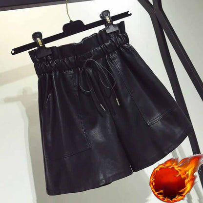 Autumn and Winter PU Leather Pants Women's Shorts New Loose Korean Version of A Word All-match Thin Outer Wear Wide-leg Pants Boots Pants