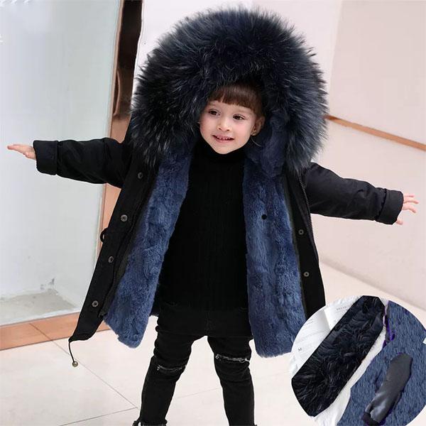 Winter Clothes Plus Cotton Padded Children's Jacket Detachable Cotton Clothes Girls Clothes Boys Baby Big Fur Collar