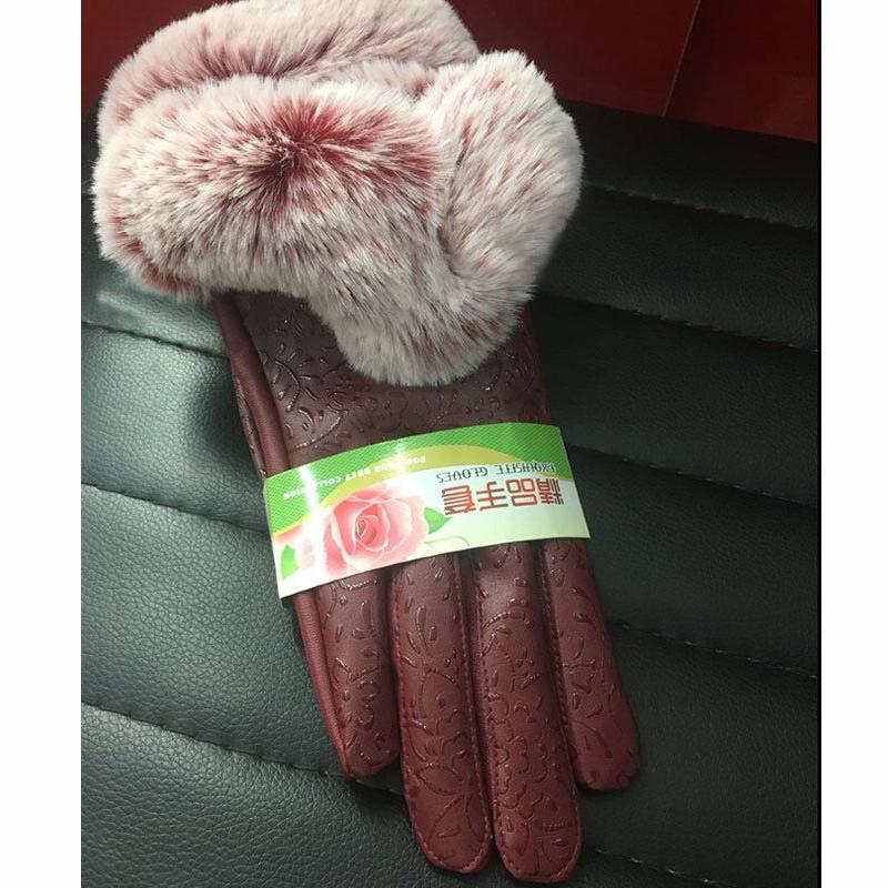 Windproof gloves Winter Warm Leather gloves Thick gloves Woman fashion gloves Plush Cotton gloves