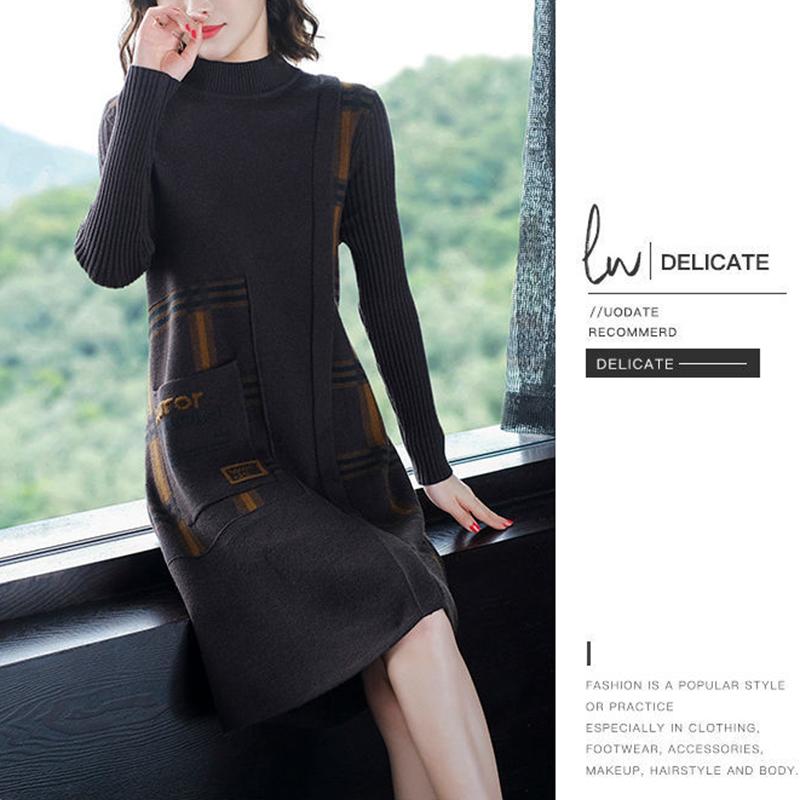 Autumn and Winter Loose Plus Size Dress Thick Mid-length Knitted Base Skirt Fashion All-match Female Sweater Dress