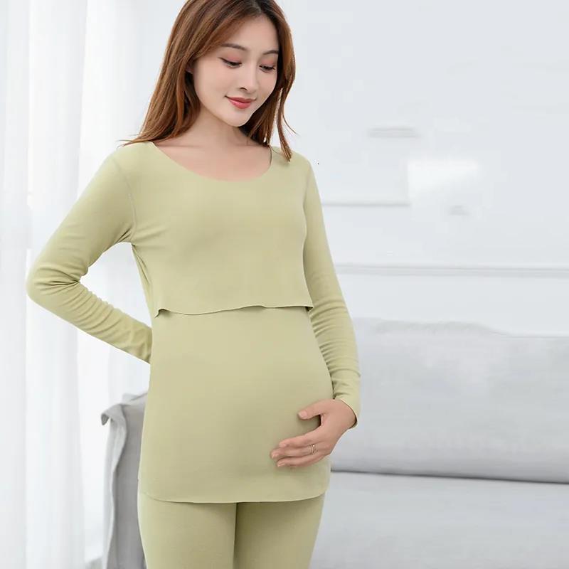 Pregnant Women's Autumn Clothes, Autumn Pants, Suit, Plush Lactation Thermal Underwear, Postpartum Cotton Sweater Before Pregnancy, Autumn and Winter