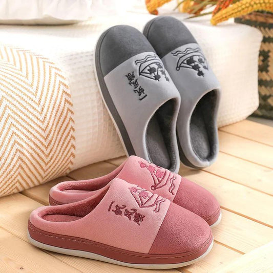 Cotton Slippers for Women Thick Fleece Warm Winter Slippers Pink Cute Bear Couples Slides Home Indoor Non Slip Men Plus Size Slippers