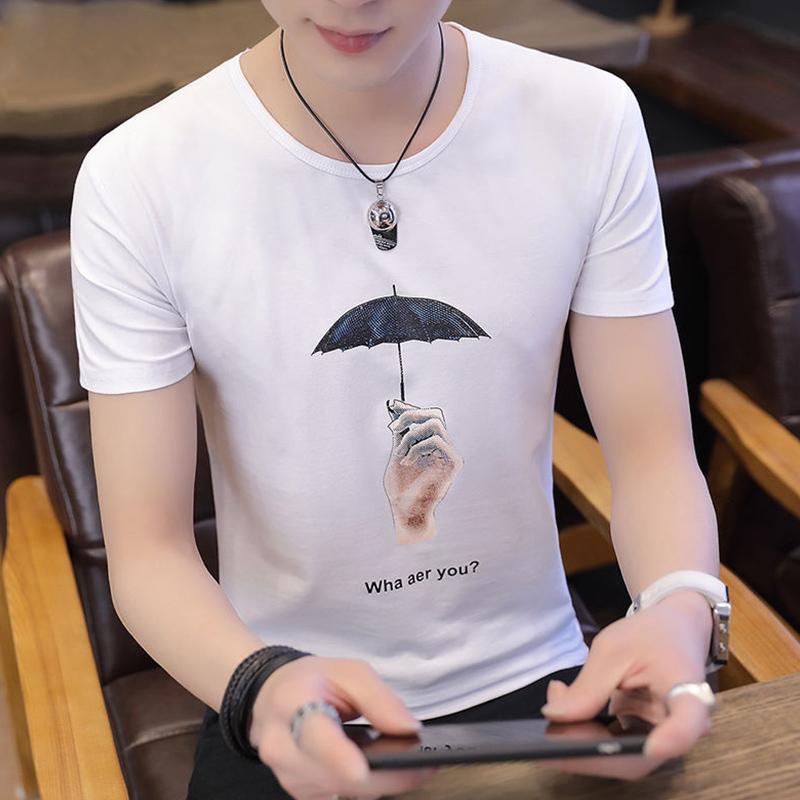 Pure Cotton Men's Round Neck T-shirt Summer Short-sleeved T-shirt Youth Solid Color Trend Singlet Top Clothes