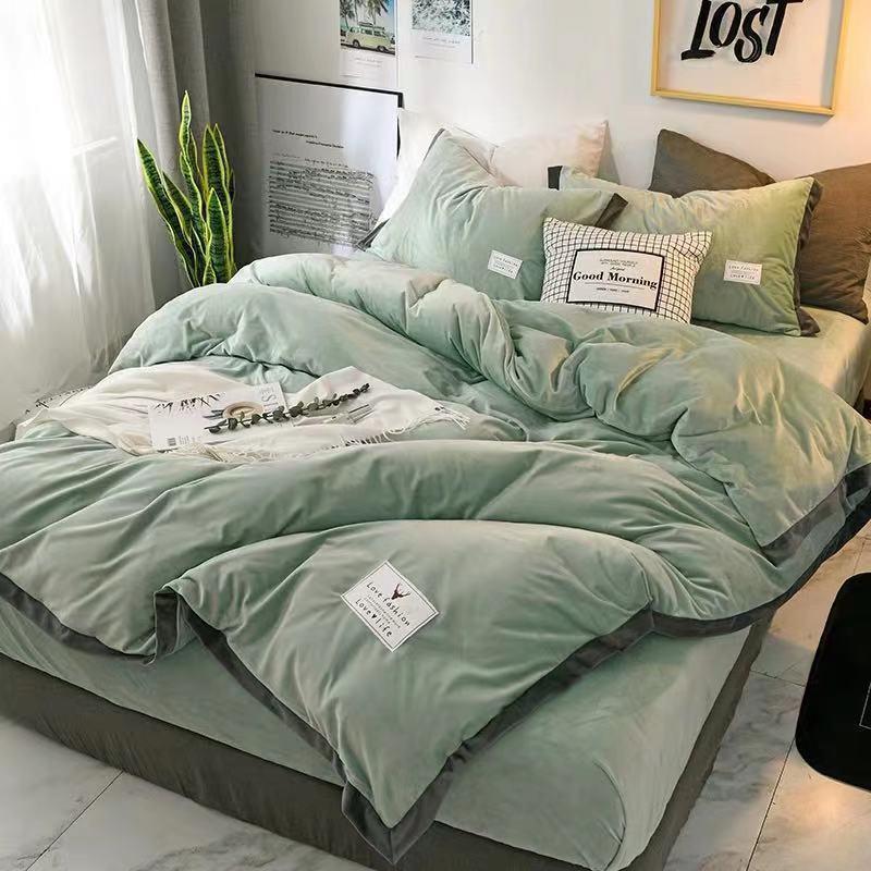 Winter Warm Double-sided Flannel Bedding Thick Coral Fleece Crystal Quilt Cover Sheet Pillowcase Four-piece Set