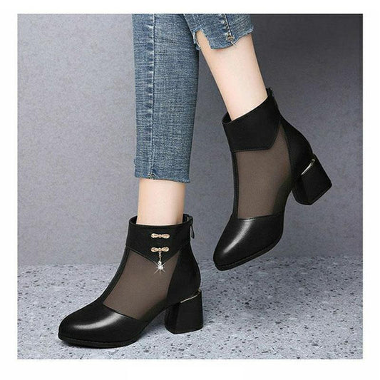 Spring and Summer Mesh Sandals Mid-heeled Soft-soled Non-slip Round-toe Thick-heeled Sandals Women