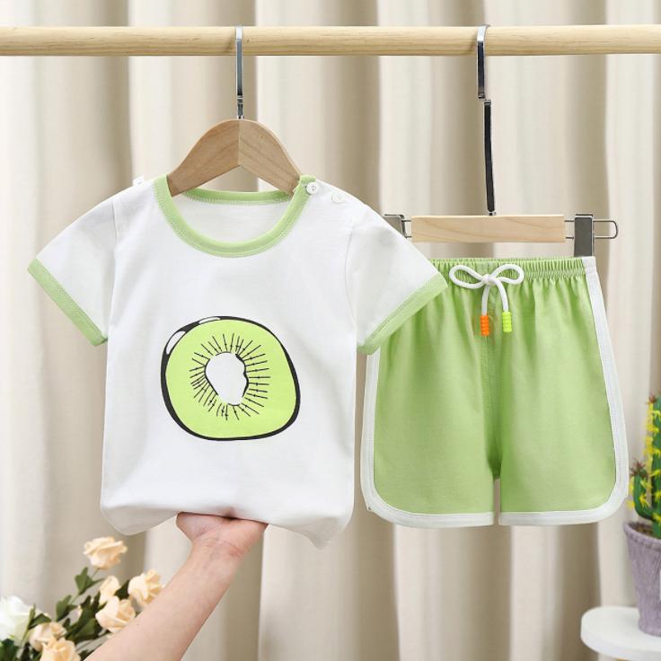 Children's Short Sleeve Suit Korean Style Printing Boys and Girls' T-shirt and Shorts Two Piece Set