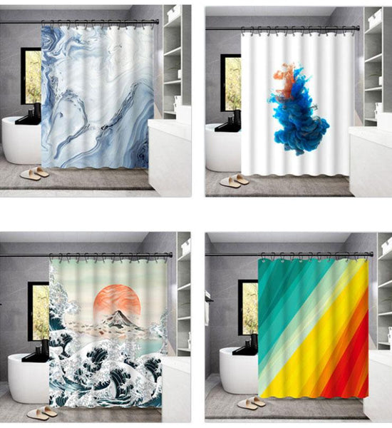 Modern Minimalist Bathroom Shower Curtain Toilet Waterproof and Mildew Shower Curtain Hanging Curtain Thickened Partition Curtain Free Perforation