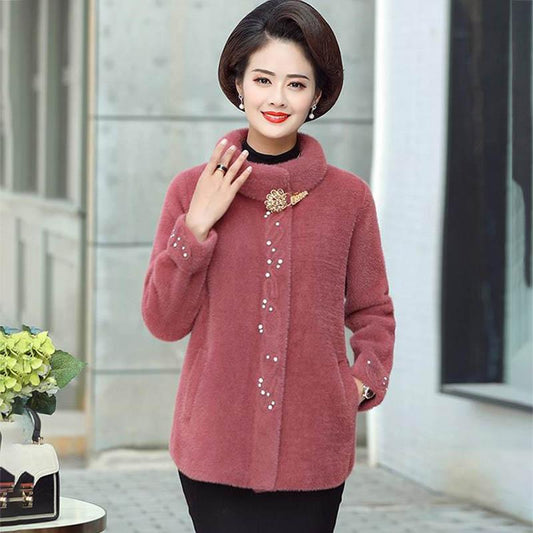 Mother Wear Autumn and Winter Coat Noble Imitation Mink Velvet Coat Middle-aged and Elderly Fashion Windbreaker