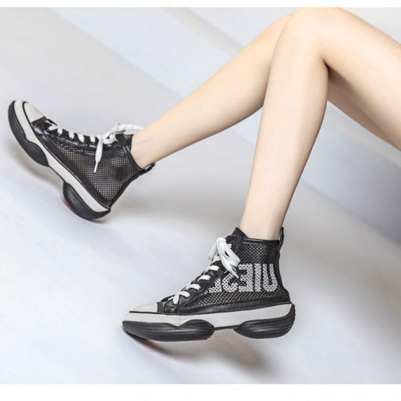 Mesh Thick Bottom Hollow Sandals Female Summer Wild Increased Hole Shoes Breathable Mesh Letter High-top Shoes