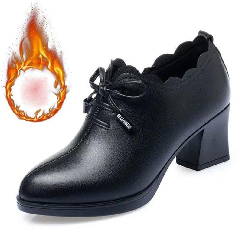 2021 Spring and Autumn New Deep-mouth Single Shoes Shoes Soft Sole Thick Heel Women's Shoes Bow Ladies Mid-heel Leather Shoes