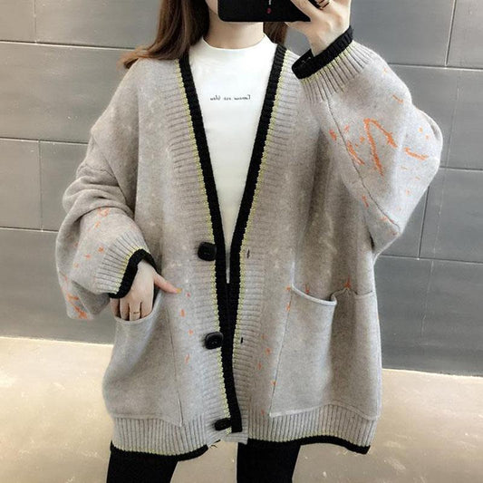 Autumn and Winter Loose Casual Sweater Cardigan Knitted Simple Coat Fashionable Women's Top